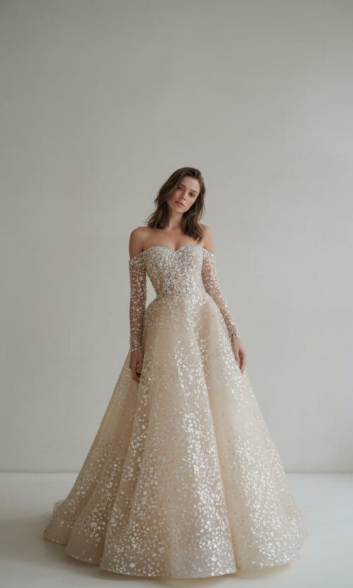 Off Shoulder Embellished Ball Gown Bridal Dress
