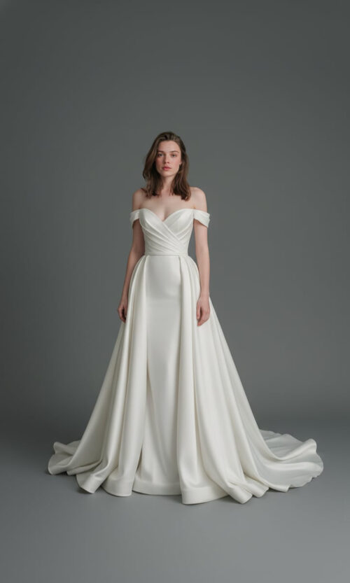 Off-Shoulder Draped Corset Bridal Gown