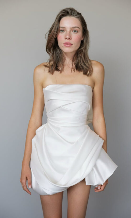 Strapless Draped Satin Mini Bridal Dress