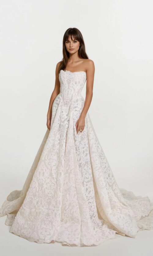 Strapless Lace A-Line Bridal Gown with Soft Train