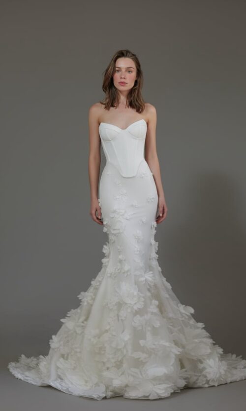 Strapless Sculpted Corset Floral Mermaid Gown