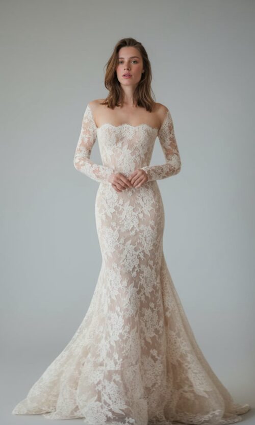 Strapless French Lace Mermaid Bridal Dress