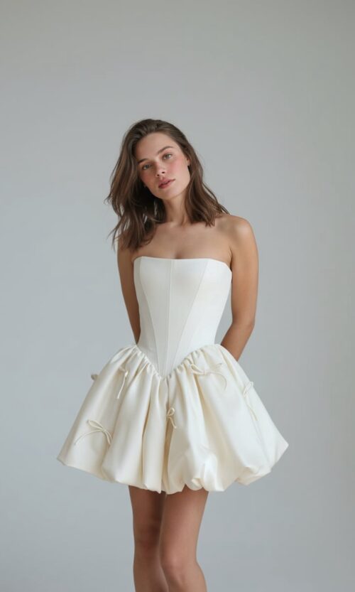 Strapless Corseted Mini Dress with Voluminous Skirt