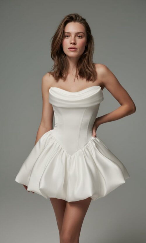 V-Cut Corset Balloon Skirt Mini Dress