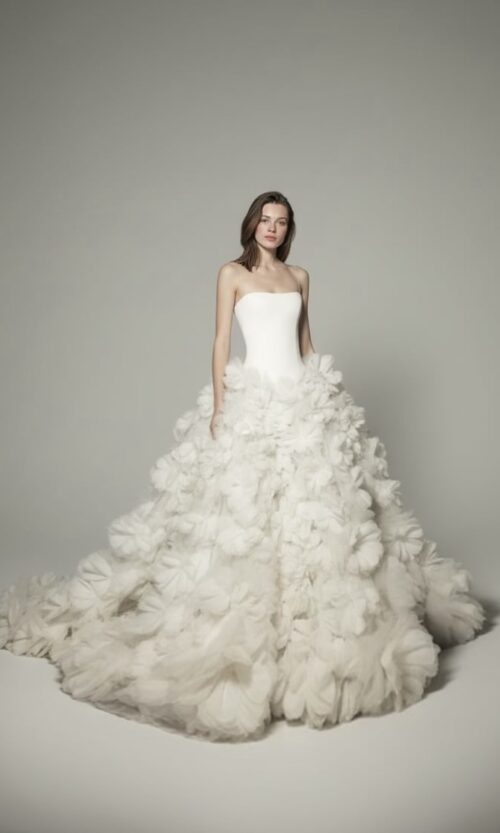Strapless Couture Ball Gown with Sculpted Floral Volume