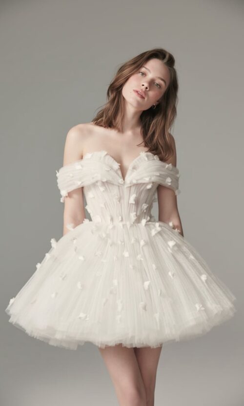 Off-Shoulder Tulle Couture Mini Dress