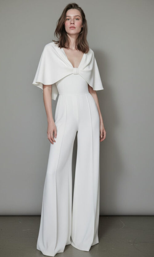 Fluid Cape Shoulders Bridal Jumpsuit