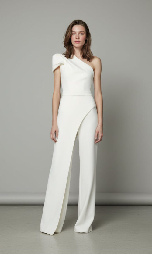 One-Shoulder Couture Bridal Jumpsuit