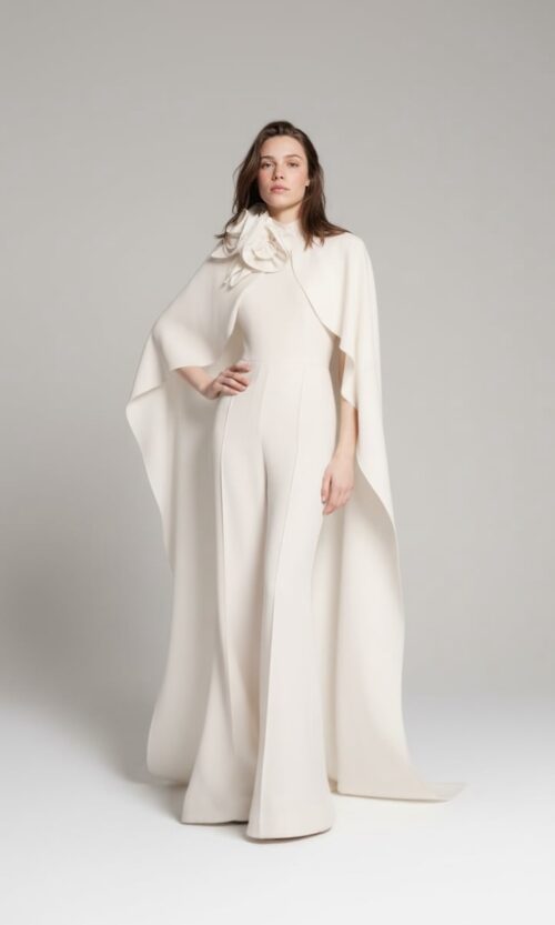 Refined Bridal Jumpsuit with Statement Flower