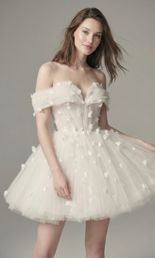 Off-Shoulder Tulle Couture Mini Dress