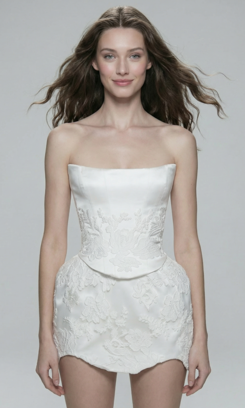 Strapless Lace Corset Mini Bridal Dress