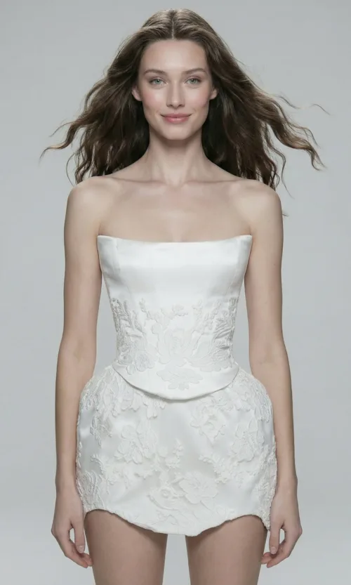 Strapless Lace Corset Mini Bridal Dress