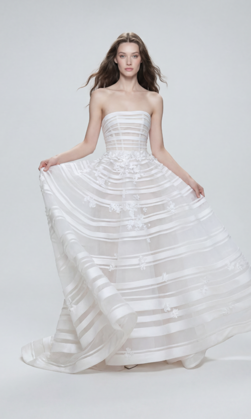 Strapless Illusion Stripe Organza Bridal Dress