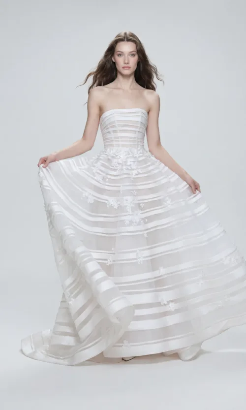 Strapless Illusion Stripe Organza Bridal Dress
