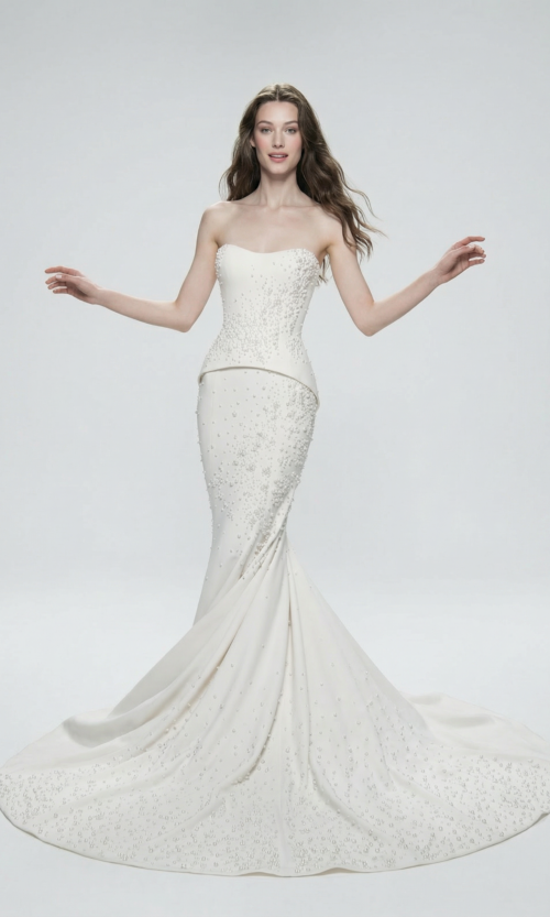 Strapless Beaded Mermaid Bridal Gown with Sculpted Waist