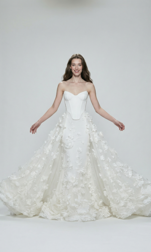 Strapless Sculpted Corset Floral Mermaid Gown