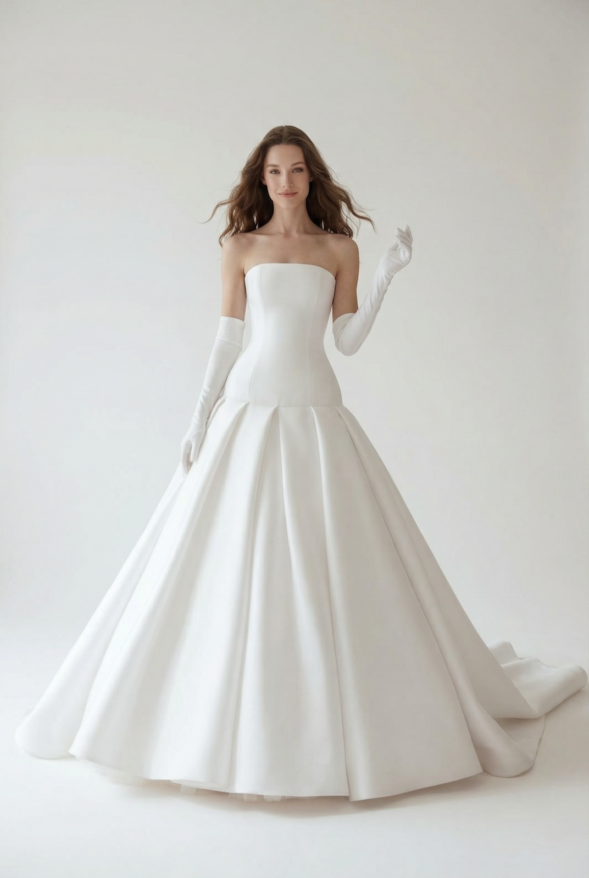 Strapless Satin Ball Gown with Pleated Skirt | Nueve Bridal