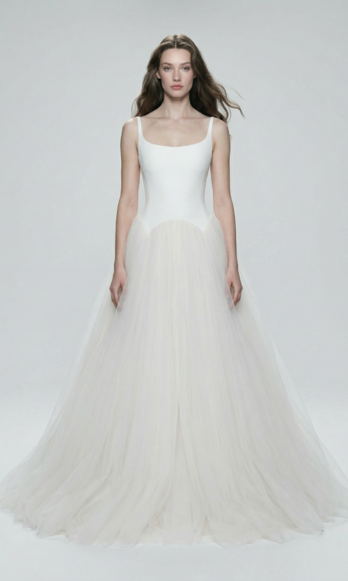 Minimal Strap Ball Gown with Soft Tulle Skirt