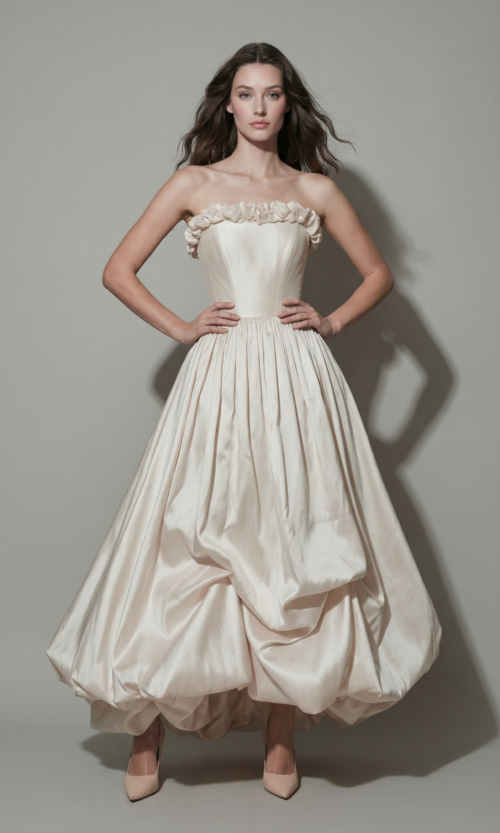 Strapless Ruffled Corset Bridal Dress with Sculptural Skirt