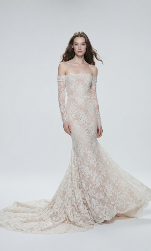 Offshoulder French Lace Mermaid Bridal Dress