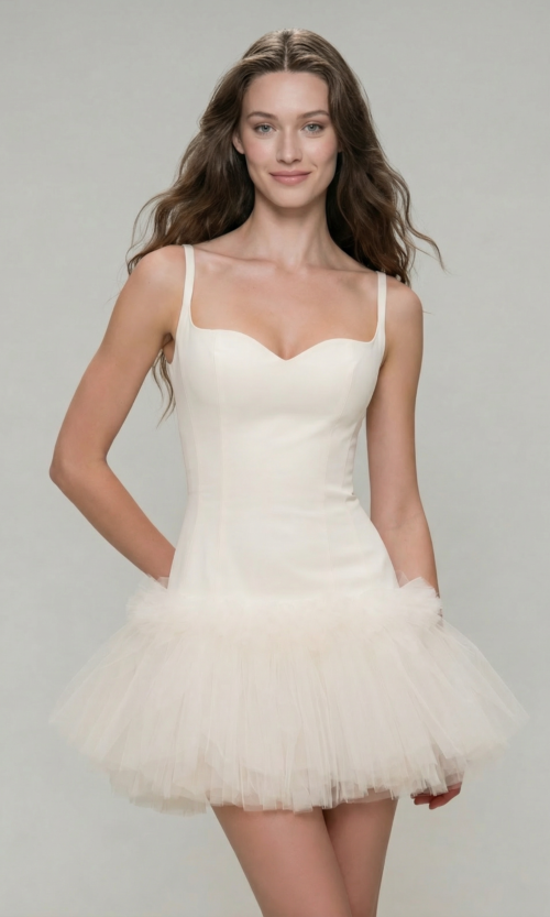 Strap Detail Mini Tulle Bridal Dress