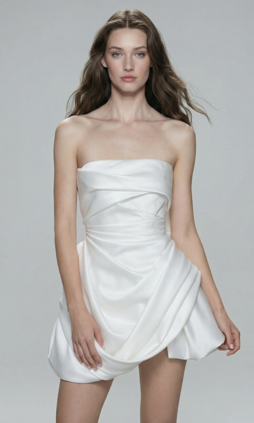 Strapless Draped Satin Mini Bridal Dress