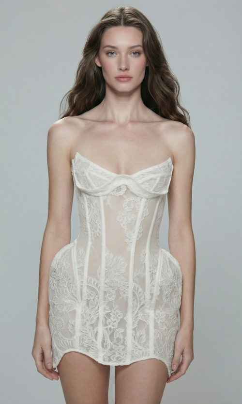 Sheer Lace Corset Mini Bridal Dress