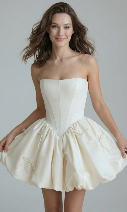 Strapless Corseted Mini Dress with Voluminous Skirt