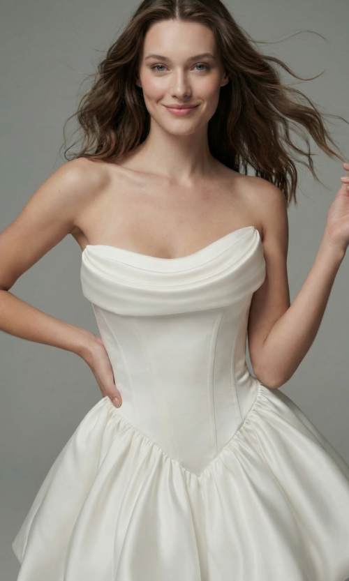 V-Cut Corset Balloon Skirt Mini Dress