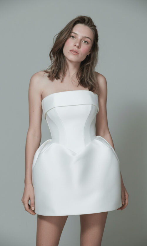 Strapless Couture Mini Dress with Sculpted Skirt