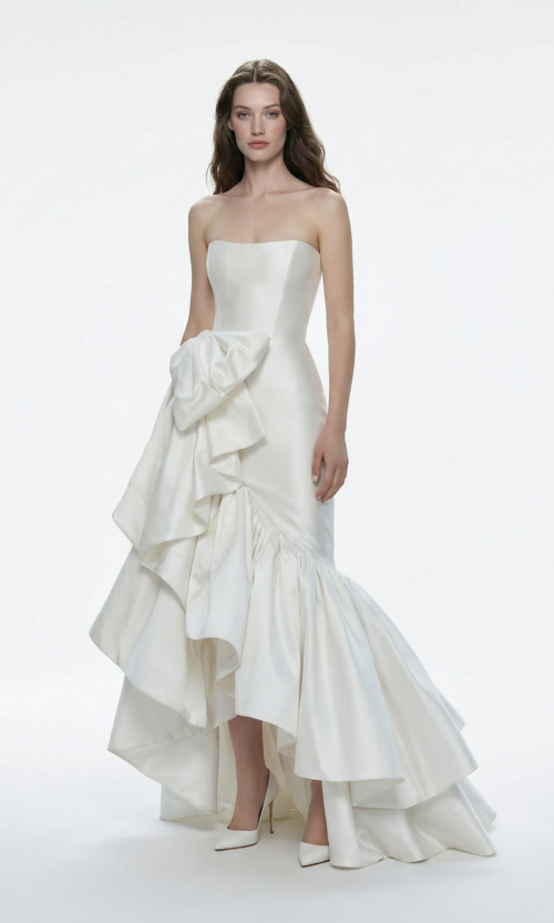 Strapless Sculptural Ruffle Bridal Dress