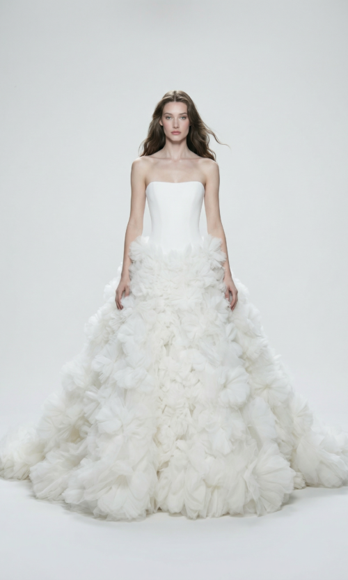 Strapless Couture Ball Gown with Sculpted Floral Volume