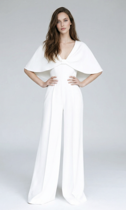 Fluid Cape Shoulders Bridal Jumpsuit