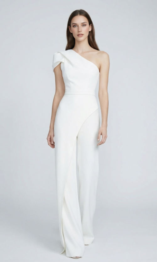 One-Shoulder Couture Bridal Jumpsuit