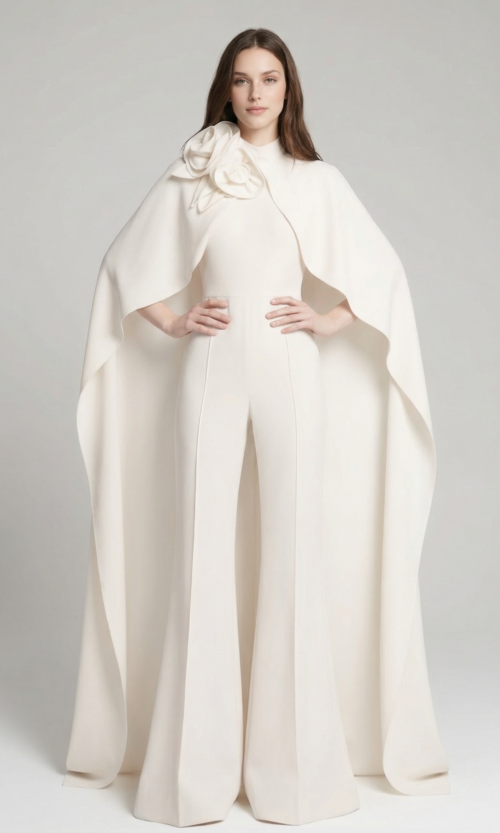 Refined Bridal Jumpsuit with Statement Flower