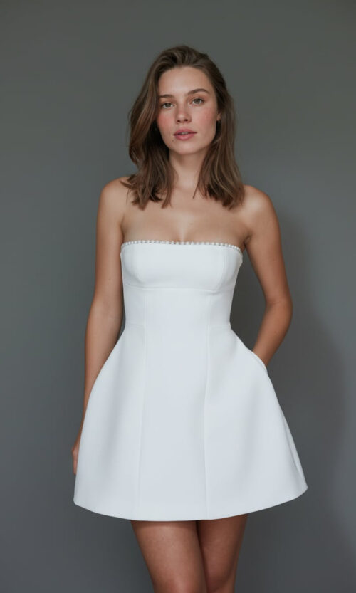 Pearl-Trim Strapless Mini Dress