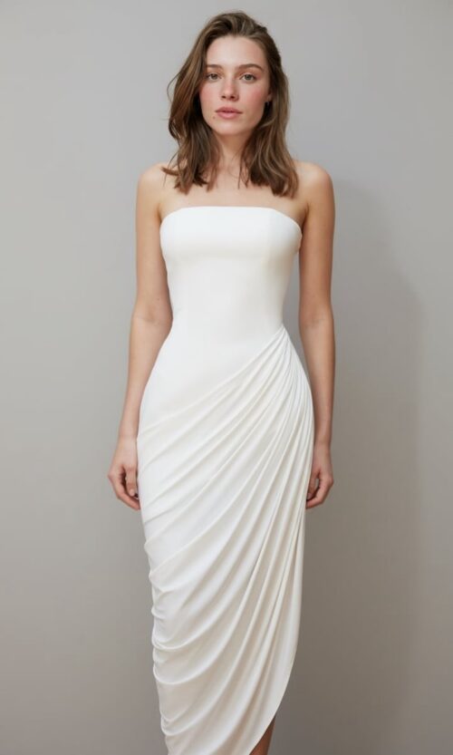 Sculpted Strapless Draped Midi Dress