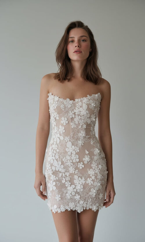 Floral Lace Mini Bridal Dress