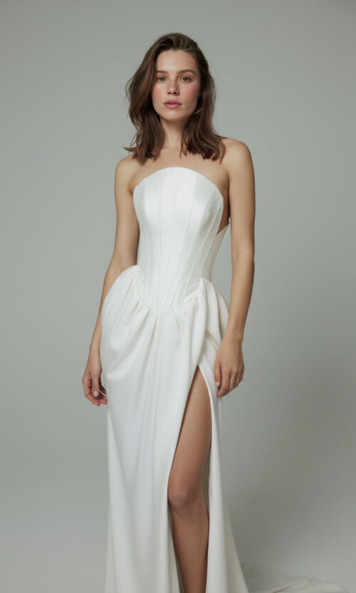 Structured Corset Bridal Gown with High Slit