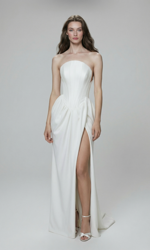Structured Corset Bridal Gown with High Slit