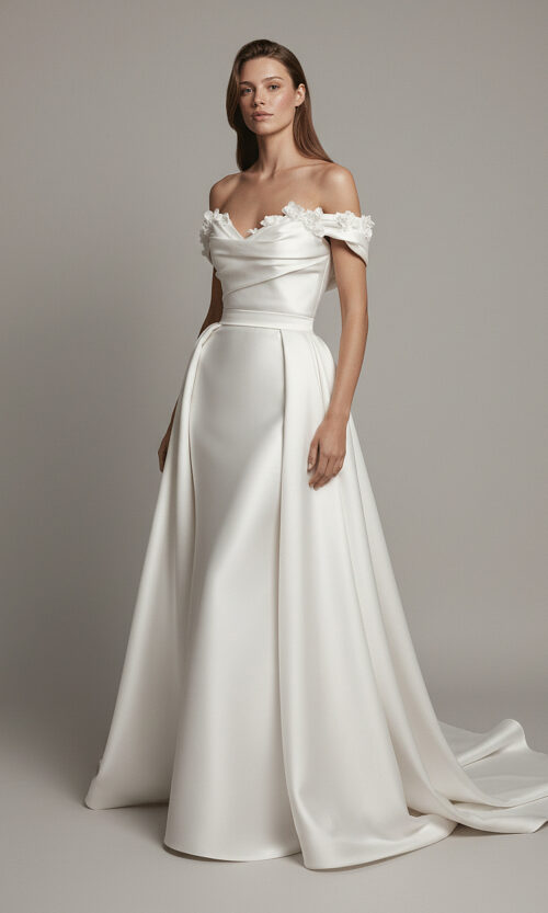 Off Shoulder Sculpted Satin Ball Gown