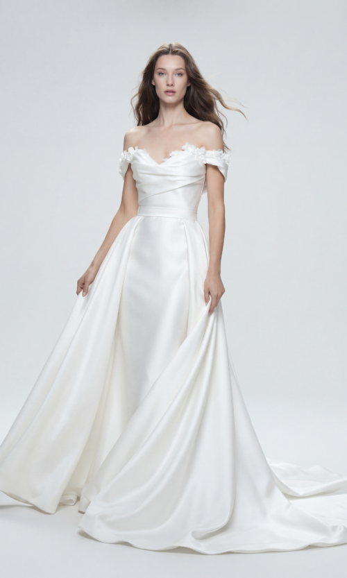 Off Shoulder Sculpted Satin Ball Gown