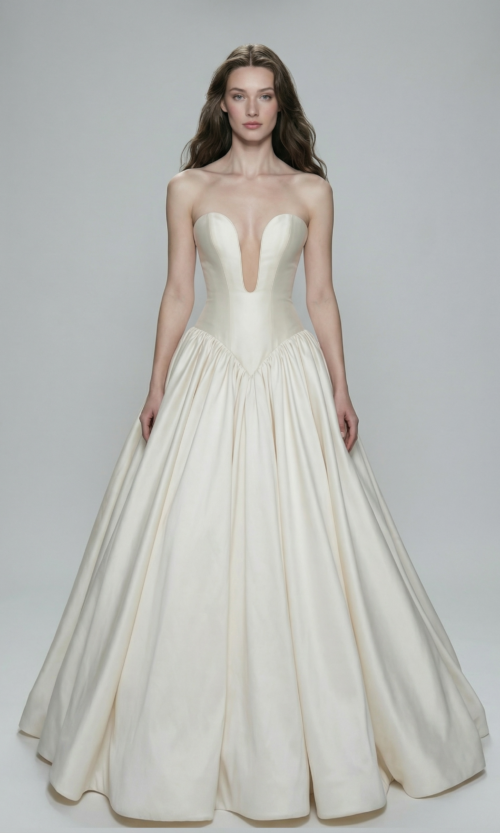 Deep Plunge Strapless Ball Gown