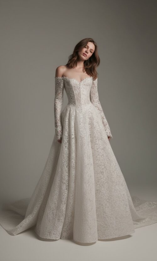 Off Shoulder Lace Corset Bridal Dress