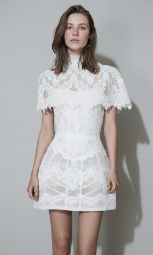 High Neck Removable Top Strapless Lace Mini Bridal Dress