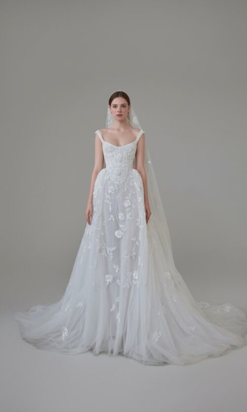 Floral Embroidered Sheer Bridal Gown