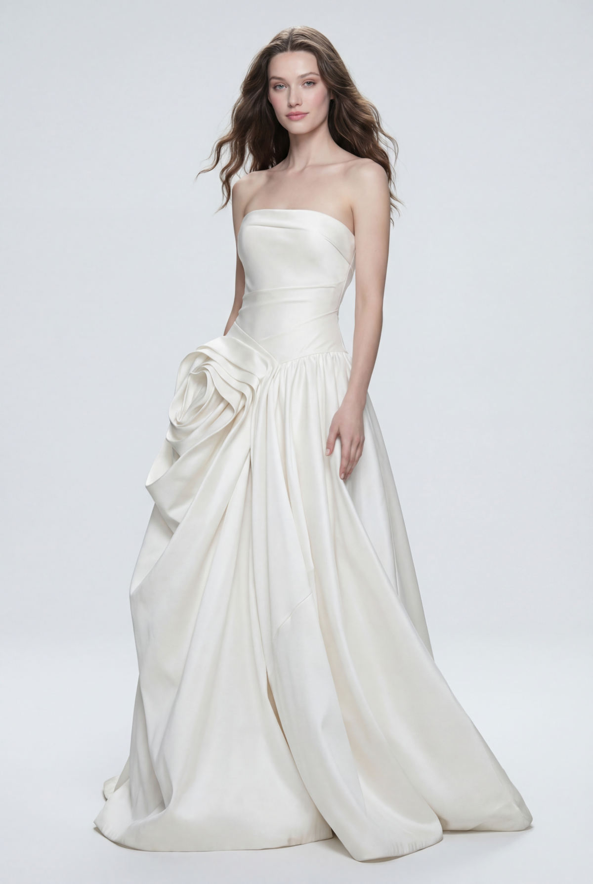 Strapless Sculpted Rose Detail Ball Gown | Nueve Bridal