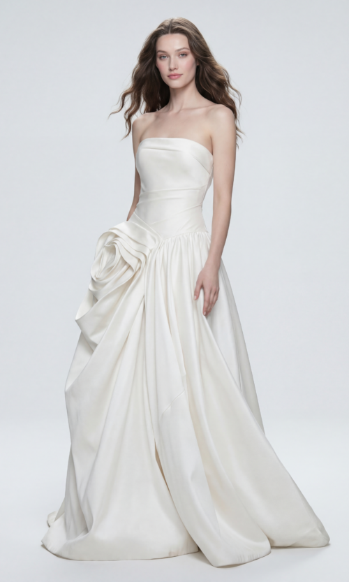 Strapless Sculpted Rose Detail Ball Gown