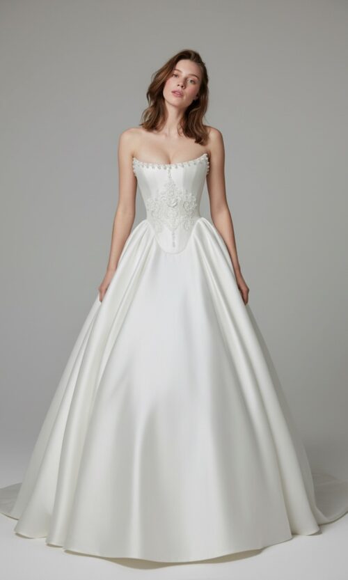 Strapless Lace Embellished Corset Ball Gown