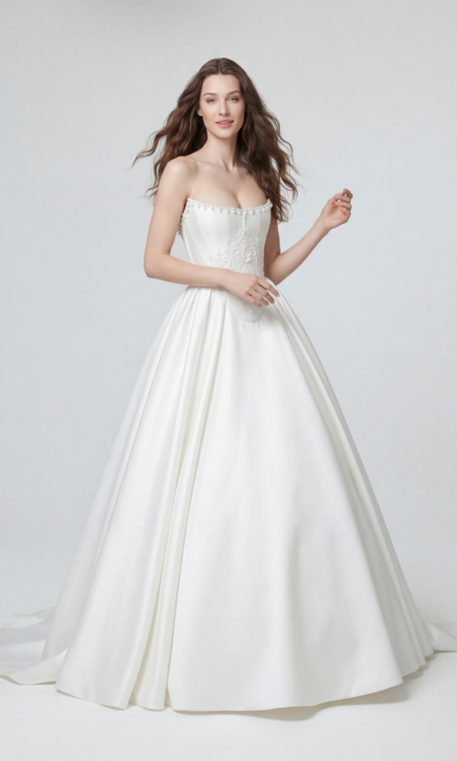 Strapless Lace Embellished Corset Ball Gown